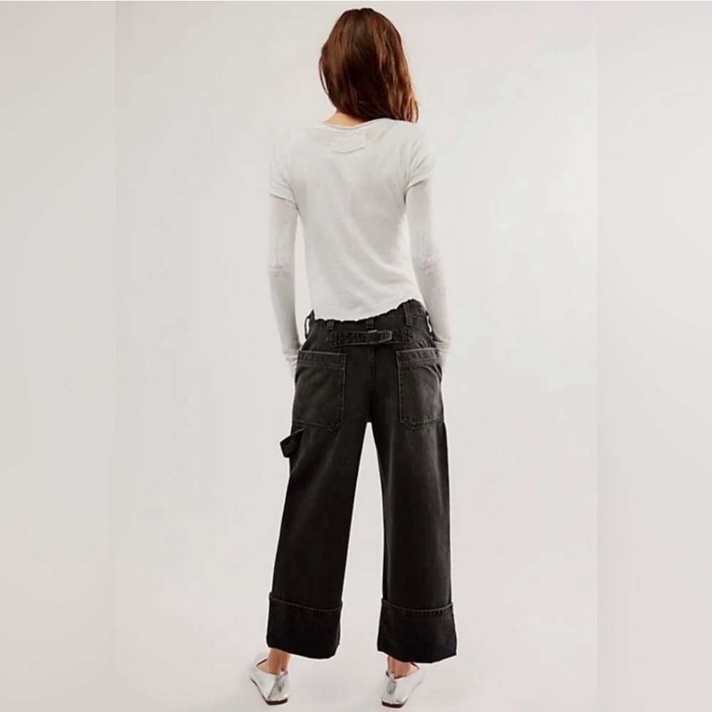 Free People Major Leagues Black Wide Leg Cuff Jeans Size 26 - Picture 4 of 15
